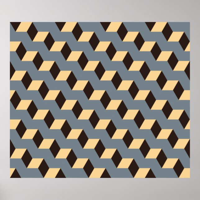 geometric seamless tile with cubic stairs in silve poster (Vorne)