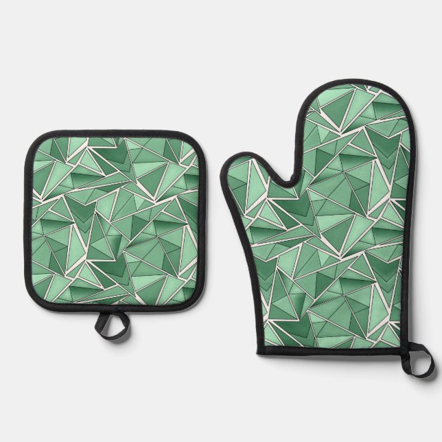 Geometric shapes abstract green pattern  ofenhandschuh & Topflappen-Set (Vorderseite)