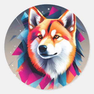 Geometric Shiba Inu Dog Runder Aufkleber