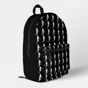 Geometric Skiers Winterski Muster Schwarz Bedruckter Rucksack