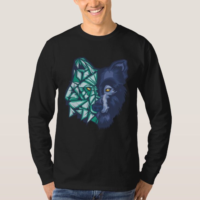Geometric Split Wolf Face T-Shirt (Vorderseite)