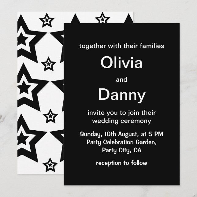 Geometric Star Schwarz-weiß Geometric Star Wedding Einladung (Vorne/Hinten)