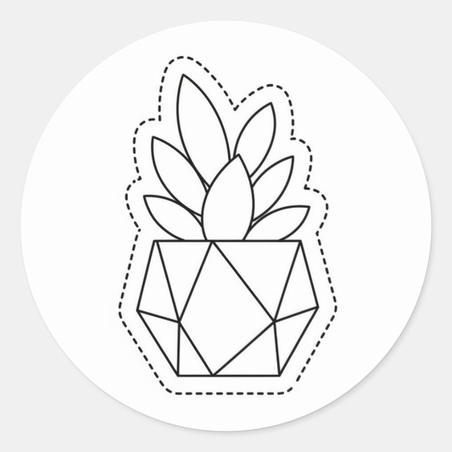 Geometric Succulent Plant in Pot Line Art Sticker  (Devant)