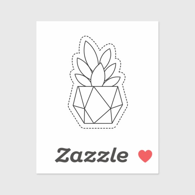 Geometric Succulent Plant in Pot Line Art Sticker  (Feuille)