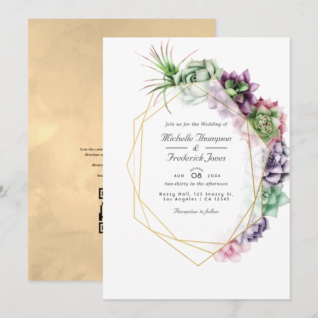 Geometric Succulents Herbarium Garden Wedding Invi Einladung (Vorne/Hinten)