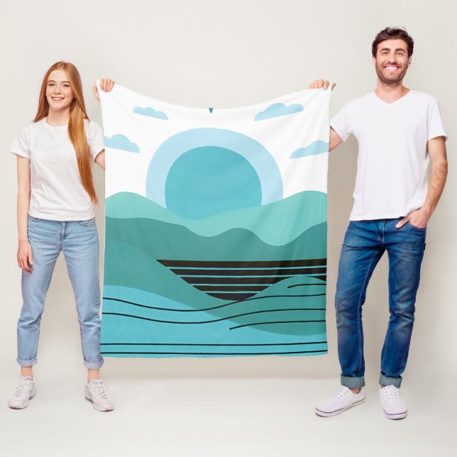 Geometric Sun Mountain Abstract with Tribal Border Fleecedecke (Beispiel)