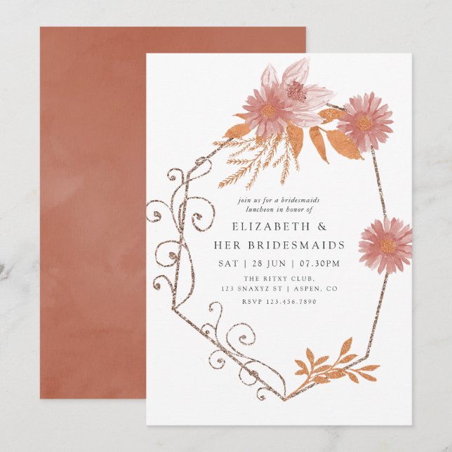 Geometric Terracotta Bridesmaids Luncheon Einladung (Vorne/Hinten)