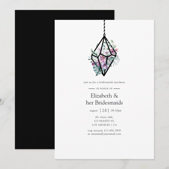 Geometric Terrarium Floral Bridesmaids Luncheon Einladung (Vorne/Hinten)