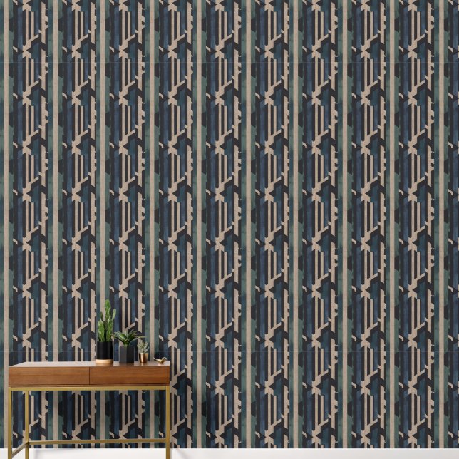 Geometric Tribal (Olive + Navy) Luxury Tapete (Hausflur)
