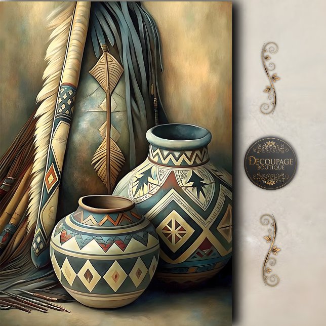 Geometric Tribal Pots & Arrows Decoupage Seidenpapier (Geometric Tribal Pots & Arrows Decoupage Tissue Paper)
