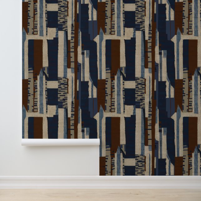 Geometric Tribal (Terracotta + Blue) Luxury Tapete (Anwendung)