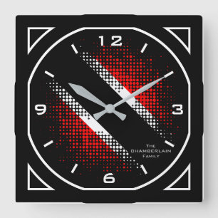 Geometric Trinidad and Tobago Dot Pattern Flag Quadratische Wanduhr