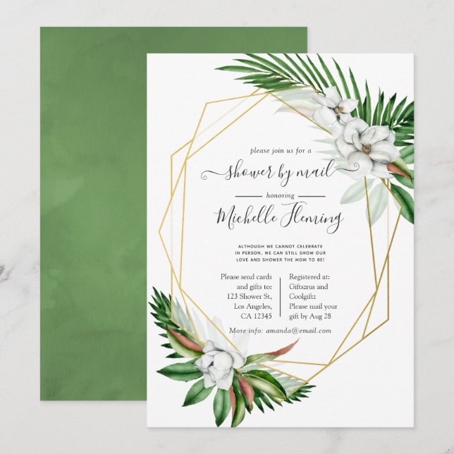 Geometric Tropical Floral Baby Shooter by Mail Einladung (Vorne/Hinten)