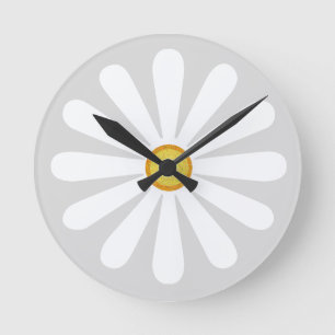 Geometric white and yellow daisy flower petals runde wanduhr