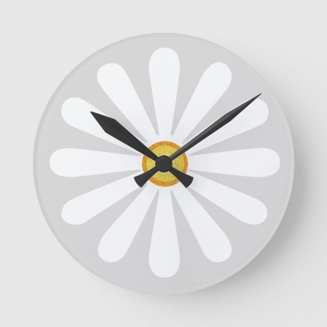Geometric white and yellow daisy flower petals runde wanduhr (Vorderseite)