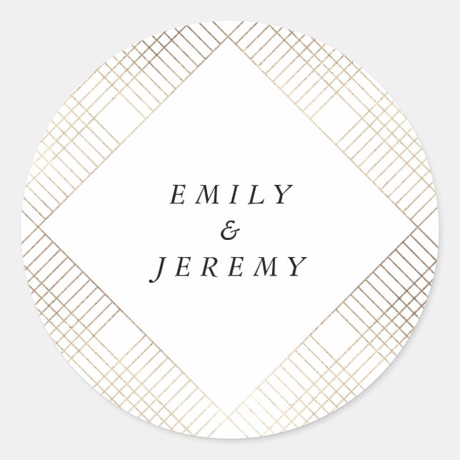 Geometric White Gatsby Wedding Runder Aufkleber (Vorderseite)