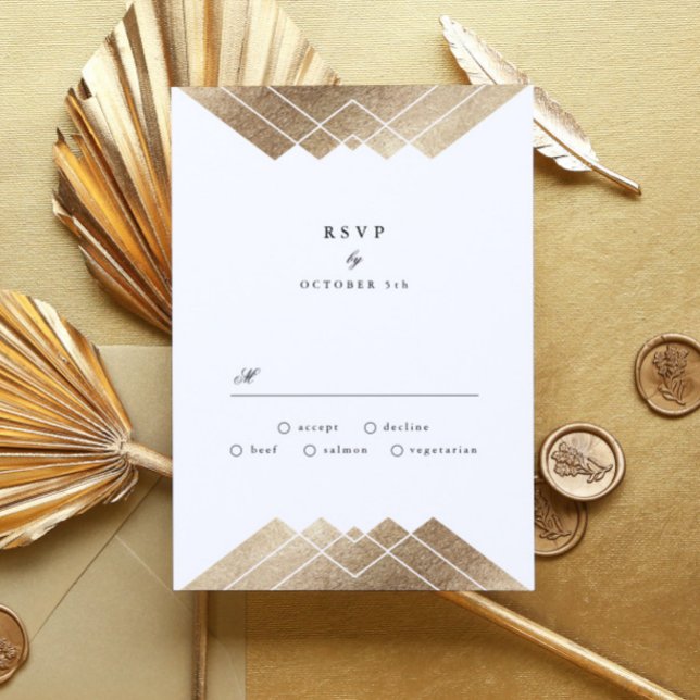 Geometric White Gold Gatsby Wedding RSVP (Von Creator hochgeladen)