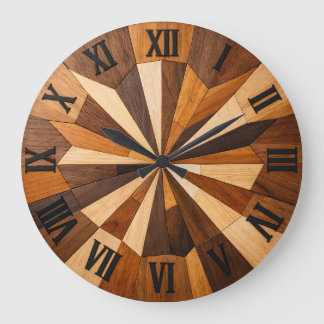 Geometric Wooden Mosaic Clock Design Große Wanduhr