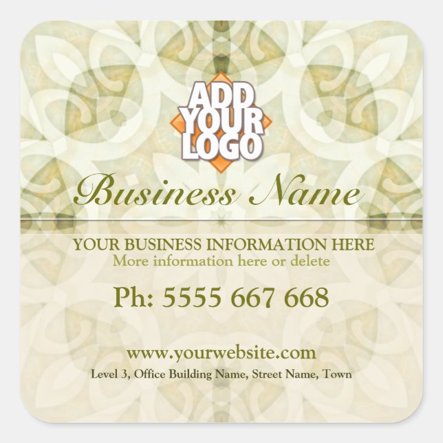Geometrica Floral Earth Green mit Logo Business Quadratischer Aufkleber (Vorderseite)