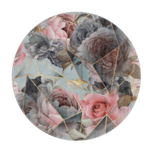 Geometrie aus Blumenkristall, Aquarellhintergrund Schneidebrett