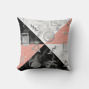 Geometrie der Rose Schwarz-weiß Marble Gray Glitze Kissen