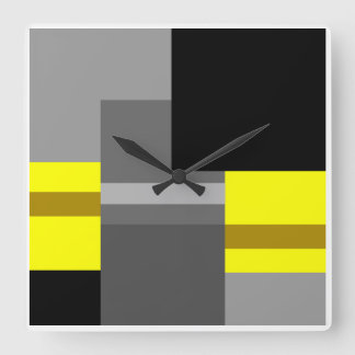 Geometrie des Bauhauses in Schwarz, Grau und Gelb Quadratische Wanduhr