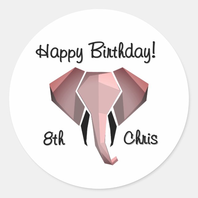 Geometrie Elephant Head Birthday Age and Name Runder Aufkleber (Vorderseite)