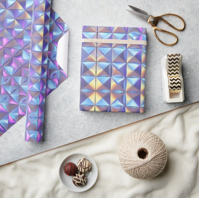 Geometrie für Gold, Blau und Lila Irideszierung 2 Geschenkpapier (Kunsthandwerk)