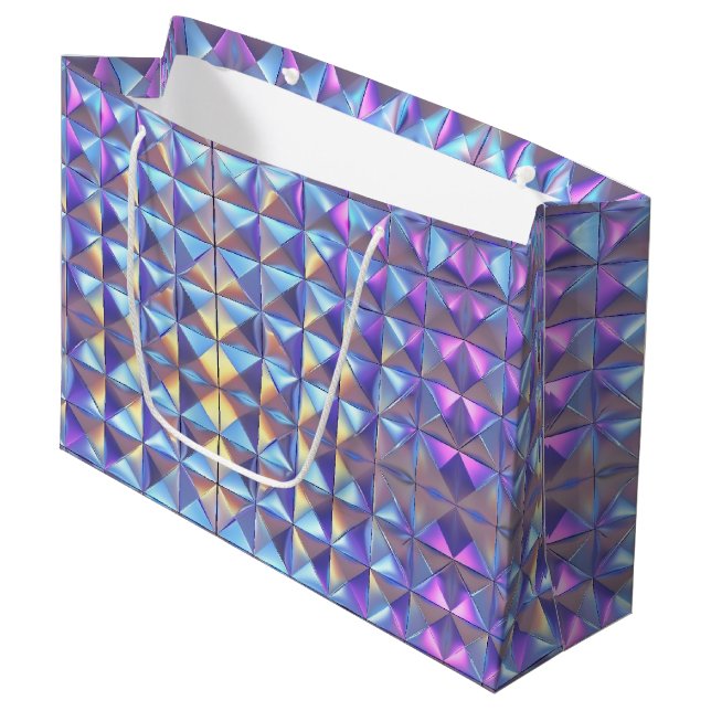 Geometrie für Gold, Blau und Lila Irideszierung 2 Große Geschenktüte (Vorderseite Schrägansicht)