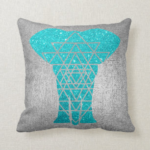 Geometrie, Grau Silver Ocean Glitzer Elephant Kissen