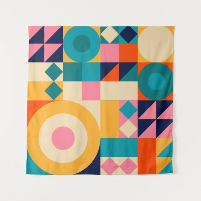 Geometrie-Minimalistisch: Vintages Illustrationspa Wandteppich (Vorderseite)
