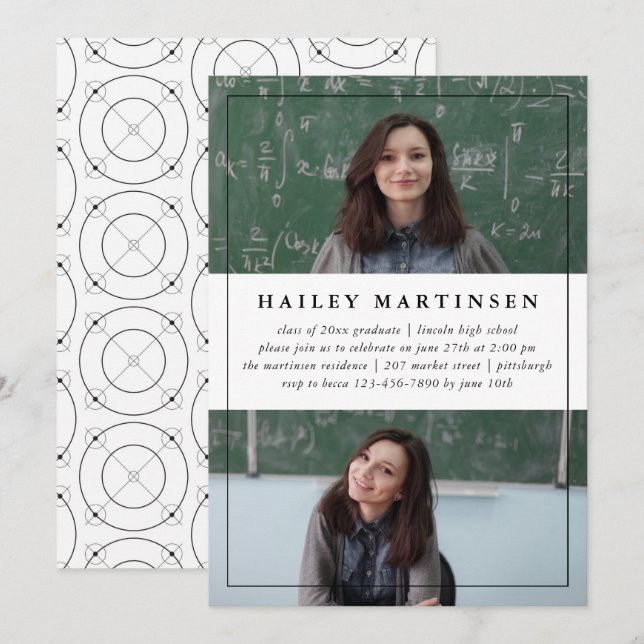Geometrie mit Frame Two Foto Graduation Party Einladung (Vorne/Hinten)