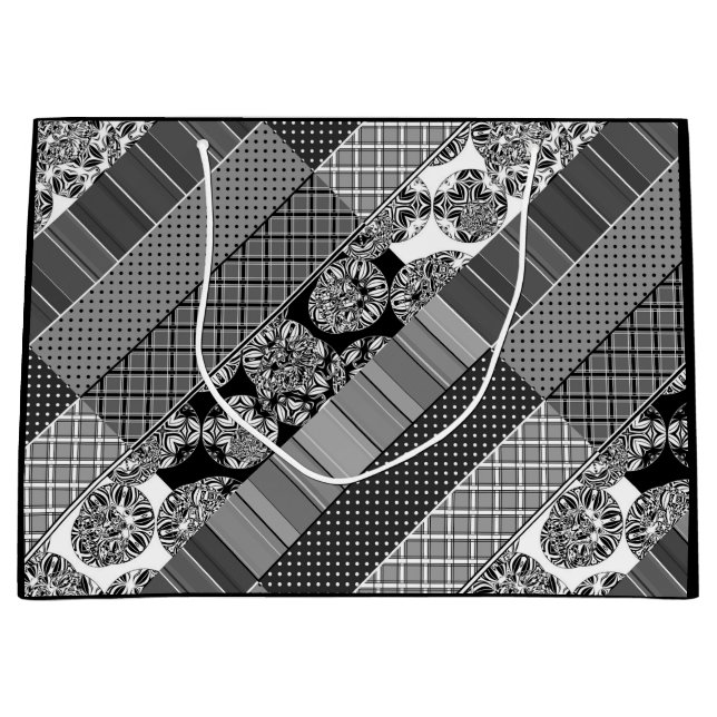 Geometrie, Muster, Schwarz und Weiß Große Geschenktüte (Vorderseite)