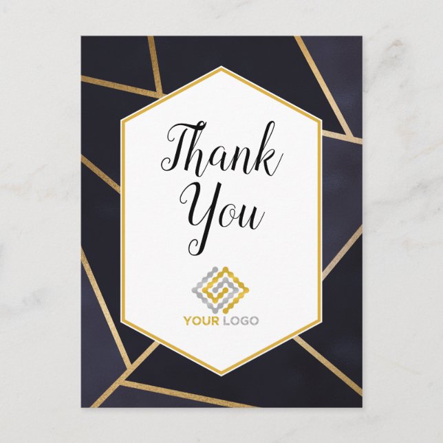 Geometrie Navy Blue Gold Dankeschön Logo Business Postkarte (Vorderseite)