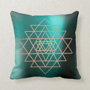 Geometrie-Pfirsich-Rosa-Rosen-Golddreiecke Kissen