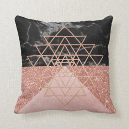Geometrie Rosa Rose Gold Triangle Marble Black Kissen