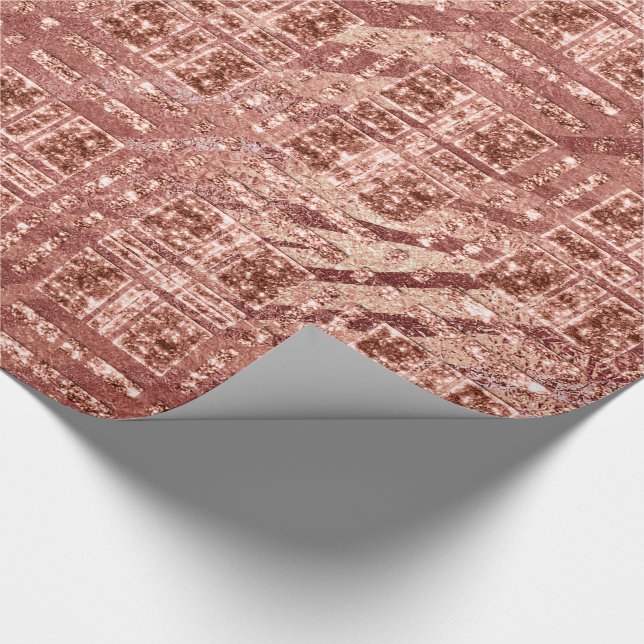 Geometrie Rose Gold Kupfer Peach Glitzer Zebra Geschenkpapier (Ecke)