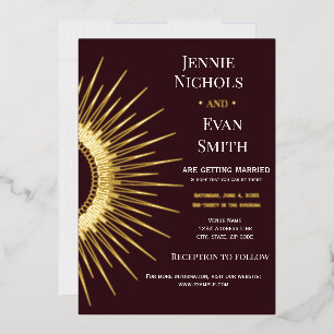 Geometrie Sun Modern   PflaumenHintergrundhochzeit Folieneinladung