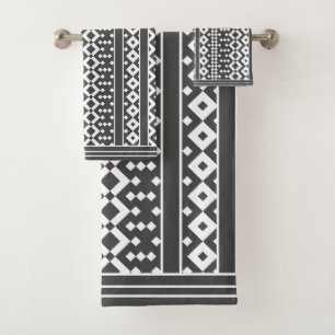 Geometrien Kohle Grau und Weiß Handtuch Badhandtuch Set