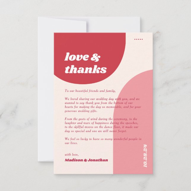 Géométrique rouge rétro | Love & Merci Mariage (Devant)