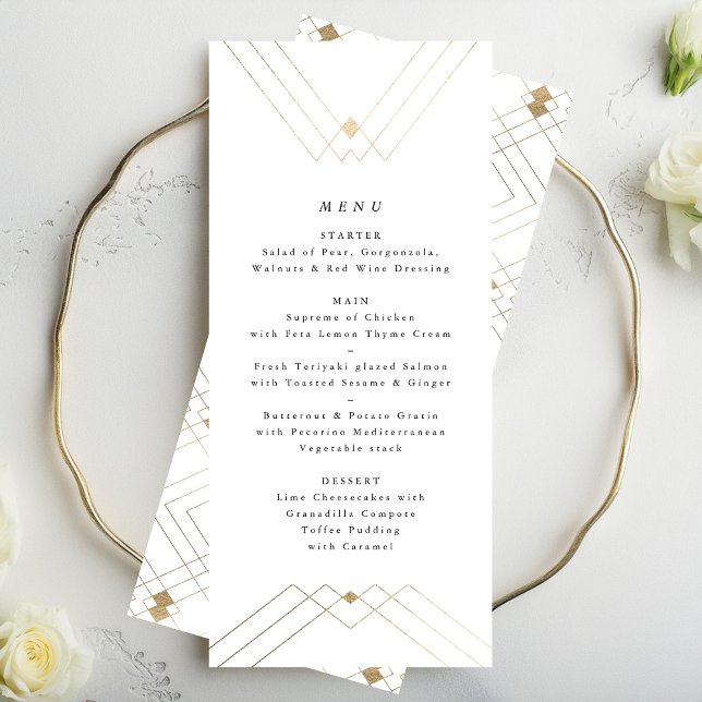 Géométrique White Gold Gatsby Tall 2 Mariages Menu (Créateur téléchargé)