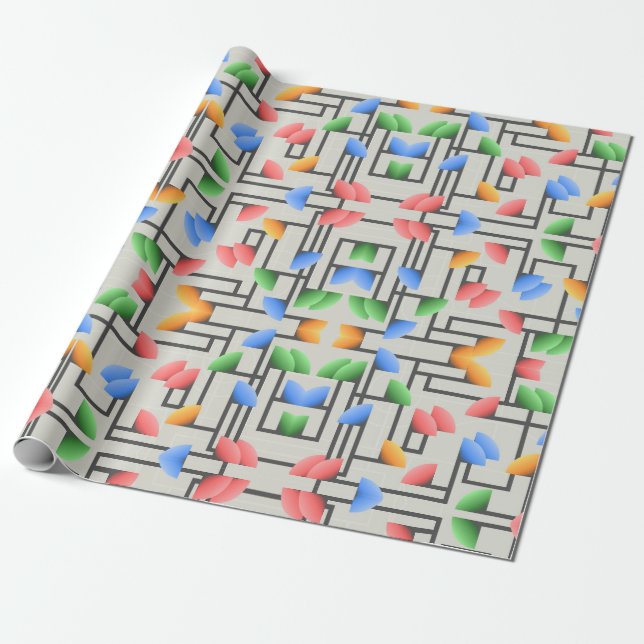 geometrisch Abstrakt-blau-rosa-gelb-grün Geschenkpapier (Ungerollt)