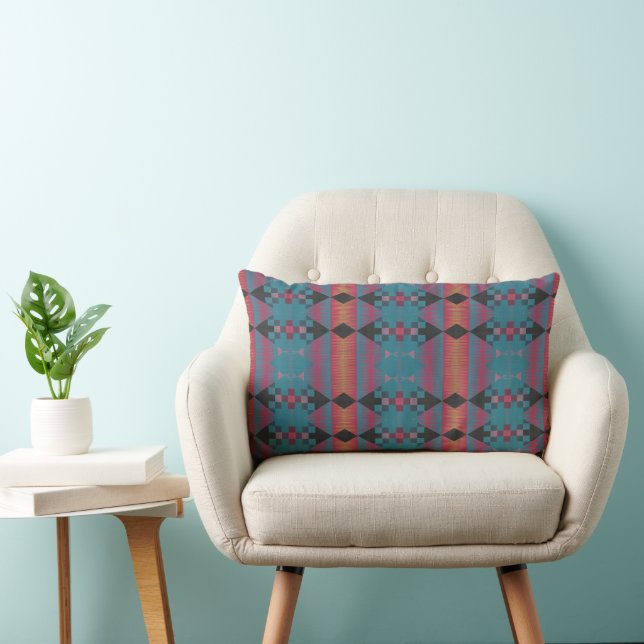 geometrisch abstrakt, blau, rosa und orange lendenkissen (Stuhl )