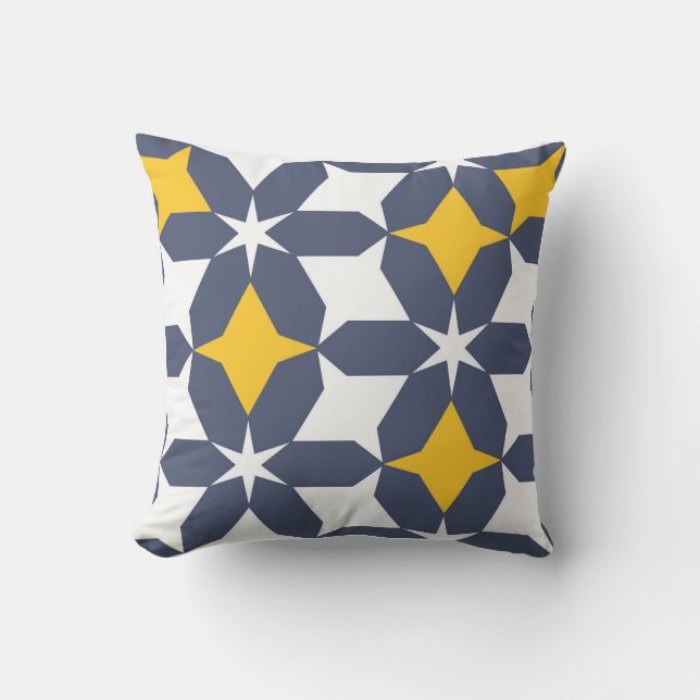 Geometrisch, abstrakt, blau, weiß, gelb kissen (Vorderseite)