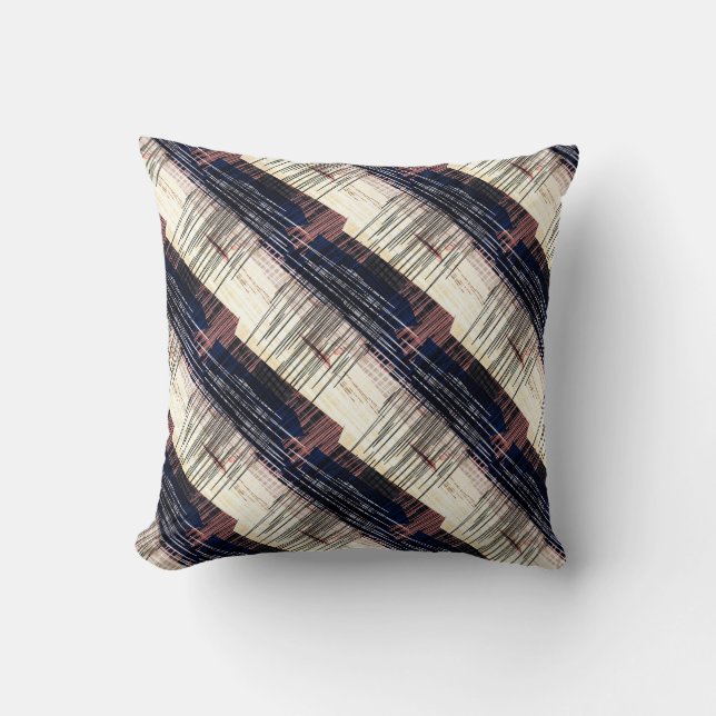 Geometrisch, abstrakt, gestreift, blau, beige, bra kissen (Vorderseite)