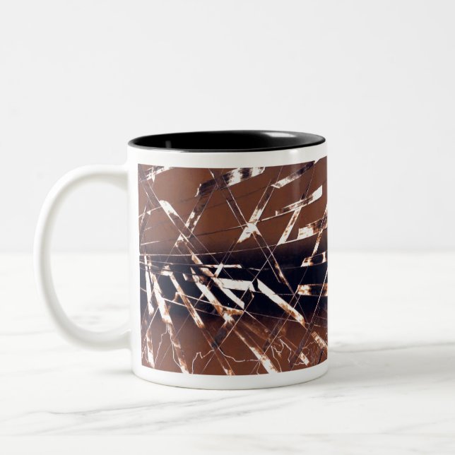 Geometrisch Abstrakt in braun und schwarz Zweifarbige Tasse (Links)