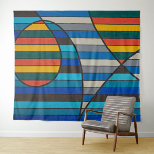 Geometrisch Abstrakt mit fetten Streifen und Forme Wandteppich