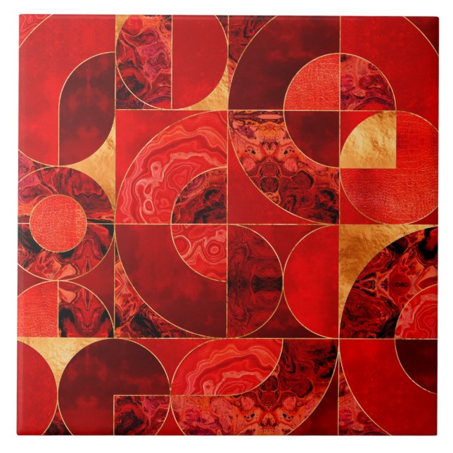 Geometrisch Abstrakt - Rote Texturen und Gold Fliese (Vorderseite)