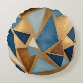 geometrisch abstrakte Blues und Metalle Rundes Kissen