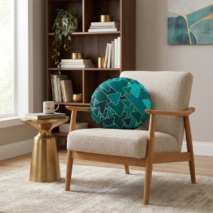 Geometrisch abstraktes Aquamarines Dreieck Rundes Kissen